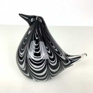 Bird Figurine Paperweight Black White Sticker Murano Glassware Swirls Minimalist